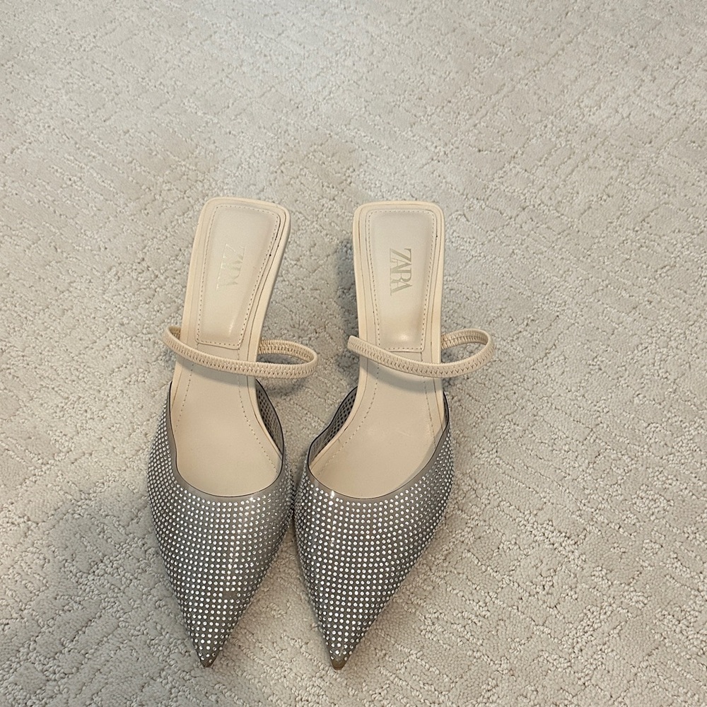 Zara Women's Silver Pointed Mules